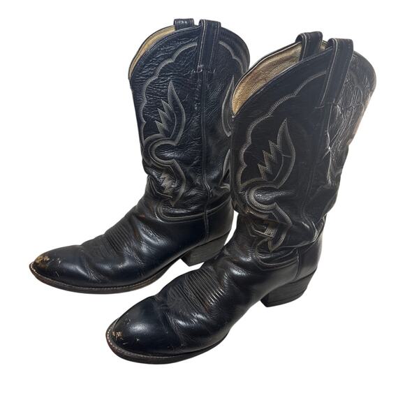 Vintage Tony Lama Black Label Cowboy Boots 9.5 D Style 3519 Western Embroidered main image 12